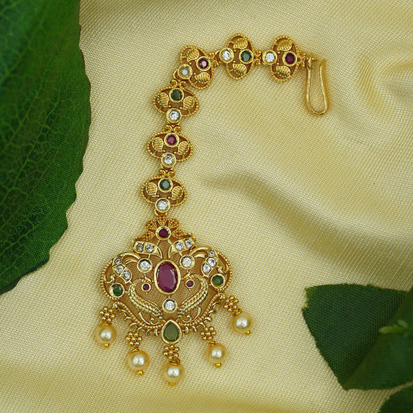 Diksha Collection Gold Plated Pota Stone Maangtikka