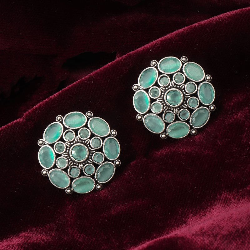 Nipura Teal Antique Flower Earrings