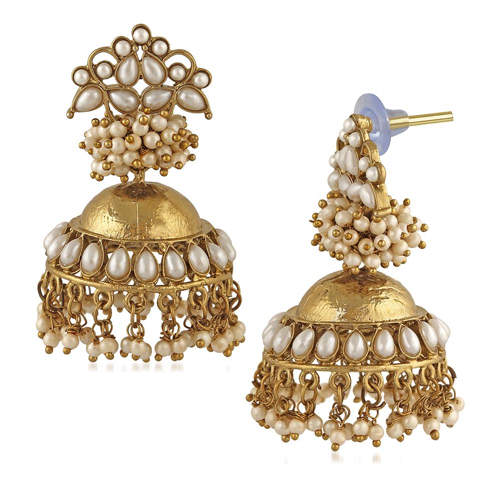 Mahi Traditional Floral Jhumka Earrings with Artificial Pearl for Women (VECJ100212)