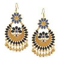 Mahi Blue Meenakari Work Floral Dangler Earrings with Ghungroo for Women(VECJ100217Blu)