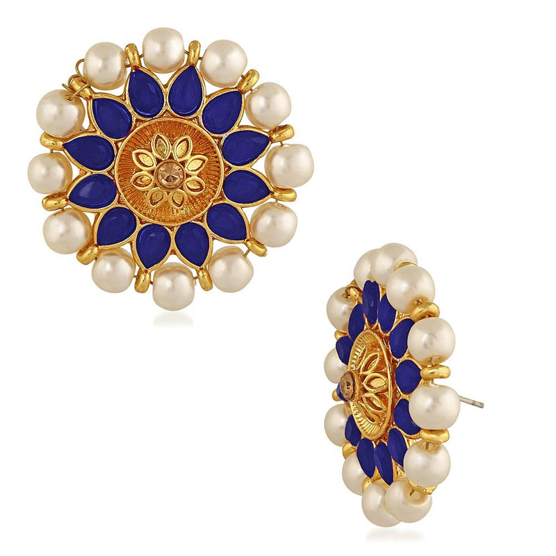 Mahi Blue Meenakari Work Traditional Floral Earring with Kundan for Women (VECJ100218Blu)