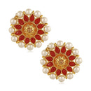 Mahi Red Meenakari Work Traditional Floral Earring with Kundan for Women (VECJ100218Red)