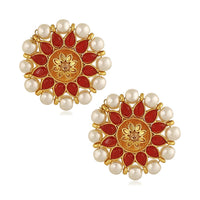 Mahi Red Meenakari Work Traditional Floral Earring with Kundan for Women (VECJ100218Red)