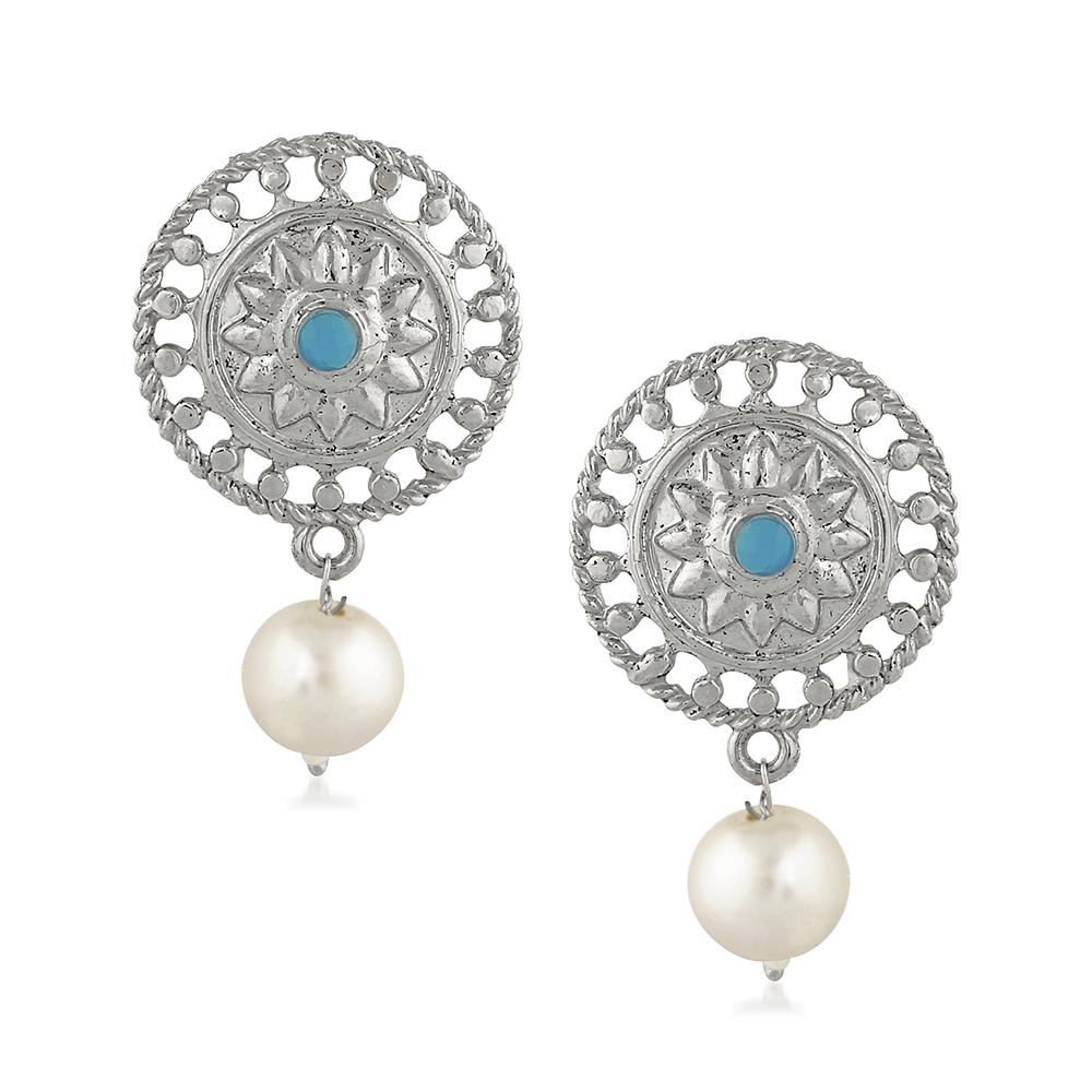 Mahi Sky Blue Kundan and Artificial Pearl Traditional Dangler Earrings for Women (VECJ100220)