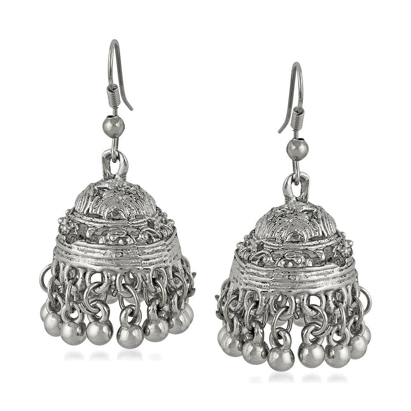 Mahi Rhodium Plated Traditional Jhumki Earrings for Womens(VECJ100221)