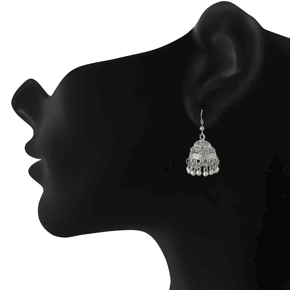 Mahi Rhodium Plated Traditional Jhumki Earrings for Womens(VECJ100221)