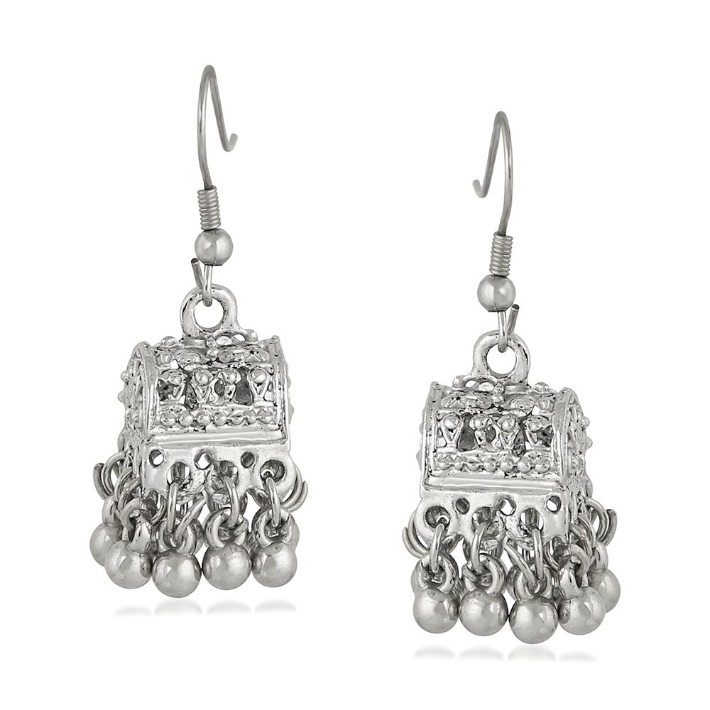 Mahi Rhodium Plated Traditional Jhumki Earrings for Womens(VECJ100222)