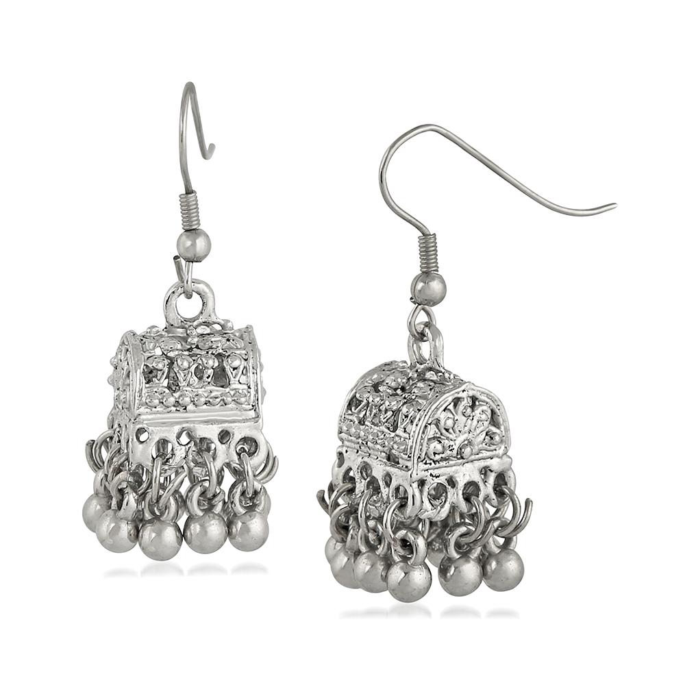 Mahi Rhodium Plated Traditional Jhumki Earrings for Womens(VECJ100222)