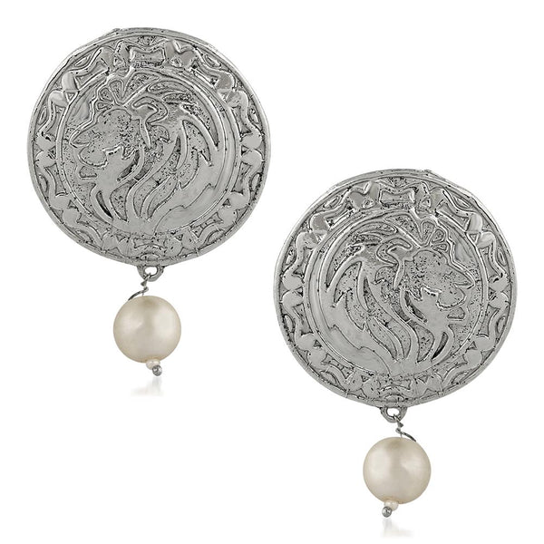 Mahi Rhodium Plated Artificial Pearl Traditional Dangler Earrings for Women (VECJ100223)