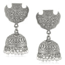 Mahi Rhodium Plated Peacock Traditional Jhumka Earrings for Women (VECJ100225)