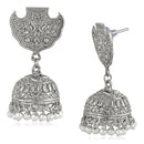 Mahi Rhodium Plated Peacock Traditional Jhumka Earrings for Women (VECJ100225)