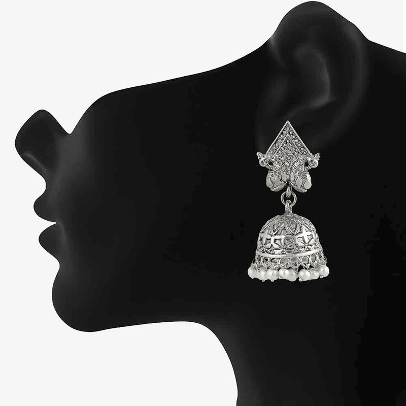 Mahi Rhodium Plated Traditional Ethnic Jhumka Earrings for Women (VECJ100228)