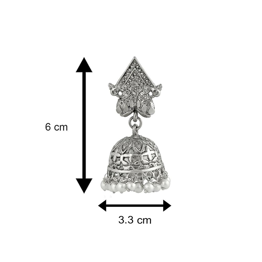 Mahi Rhodium Plated Traditional Ethnic Jhumka Earrings for Women (VECJ100228)