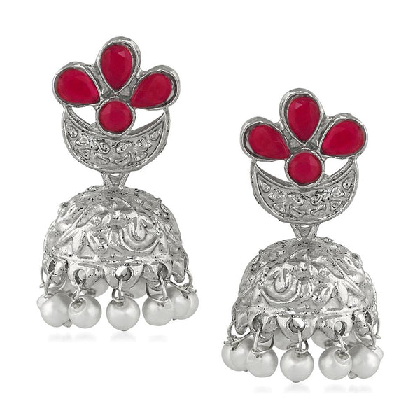 Mahi Red Kundan Traditional Ethnic Floral Jhumki Earring for Women(VECJ100231)