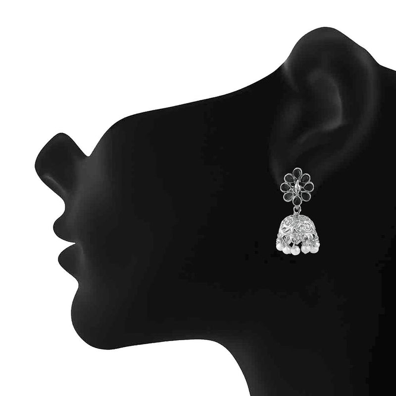 Mahi Black Kundan Traditional Ethnic Floral Jhumki Earring for Women(VECJ100236Bla)