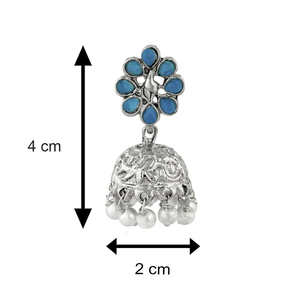 Mahi Blue Kundan Traditional Ethnic Floral Jhumki Earring for Women(VECJ100236Blu)