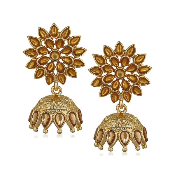 Mahi Traditional Floral Brown LCT Kundan Jhumki Earring for Women (VECJ100239)