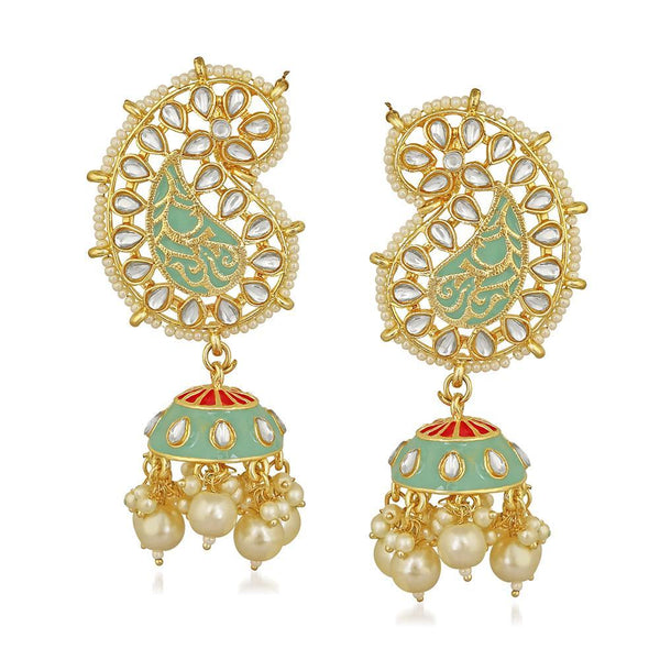 Mahi Rosegold Plated Ethnic Meenakari work Peacock Jhumki Dangler Earrings with Kundan for Women (VECJ100242)