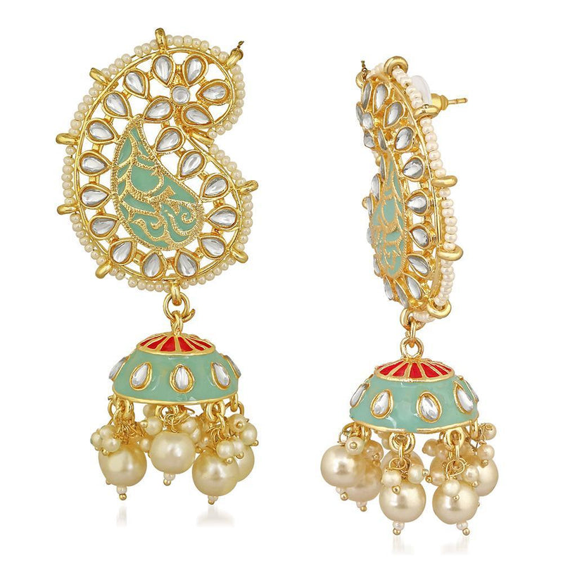 Mahi Rosegold Plated Ethnic Meenakari work Peacock Jhumki Dangler Earrings with Kundan for Women (VECJ100242)