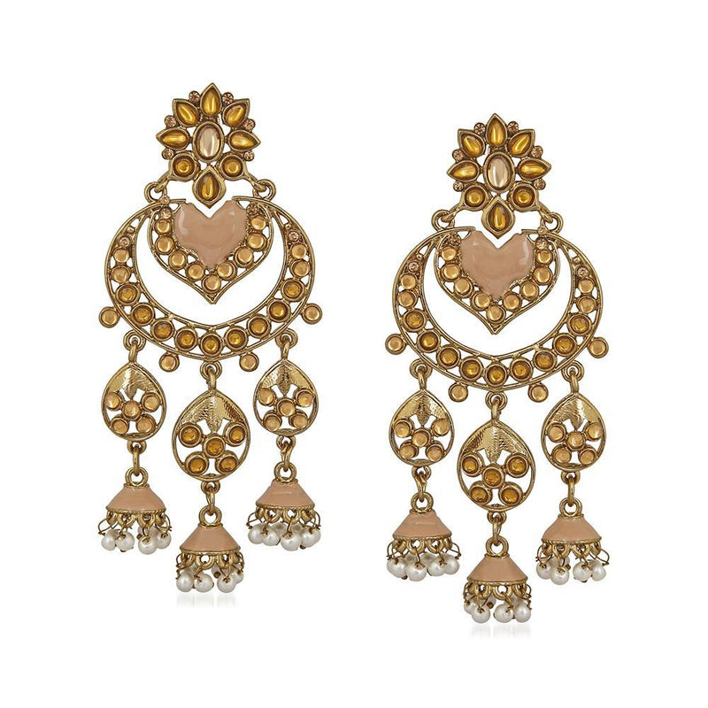 Mahi Traditional Floral Heart Layered Jhumki Long Dangler with Kundan and Artificial Pearl for Women (VECJ100243)