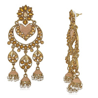 Mahi Traditional Floral Heart Layered Jhumki Long Dangler with Kundan and Artificial Pearl for Women (VECJ100243)