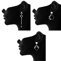 Mahi Combo of 3 Rhodium Plated Long Dangle Earrings for Women (VERCO001051)