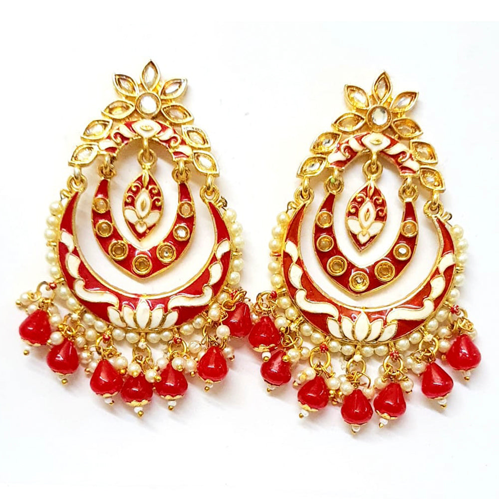 Veekee Fashion Gold Plated Kundan Stone & Meenakari & Beads Dangler Earrings