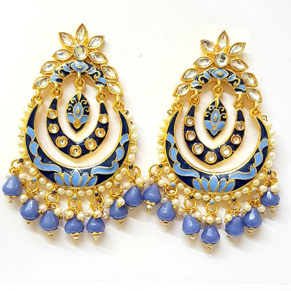 Veekee Fashion Gold Plated Kundan Stone & Meenakari & Beads Dangler Earrings