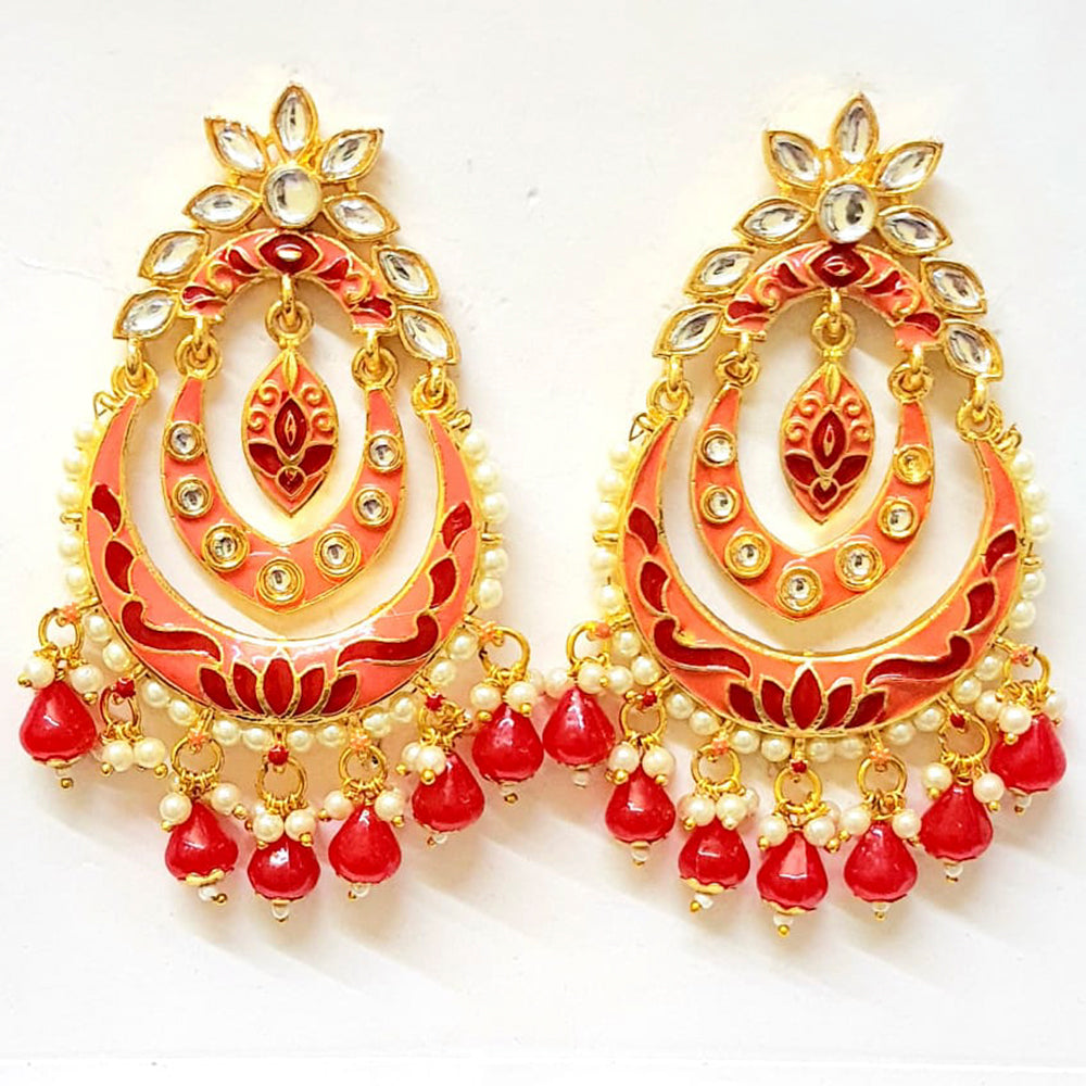 Veekee Fashion Gold Plated Kundan Stone & Meenakari & Beads Dangler Earrings