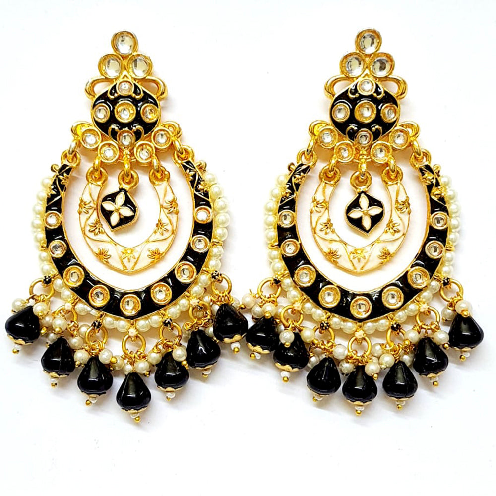 Veekee Fashion Gold Plated Kundan Stone & Meenakari & Beads Dangler Earrings