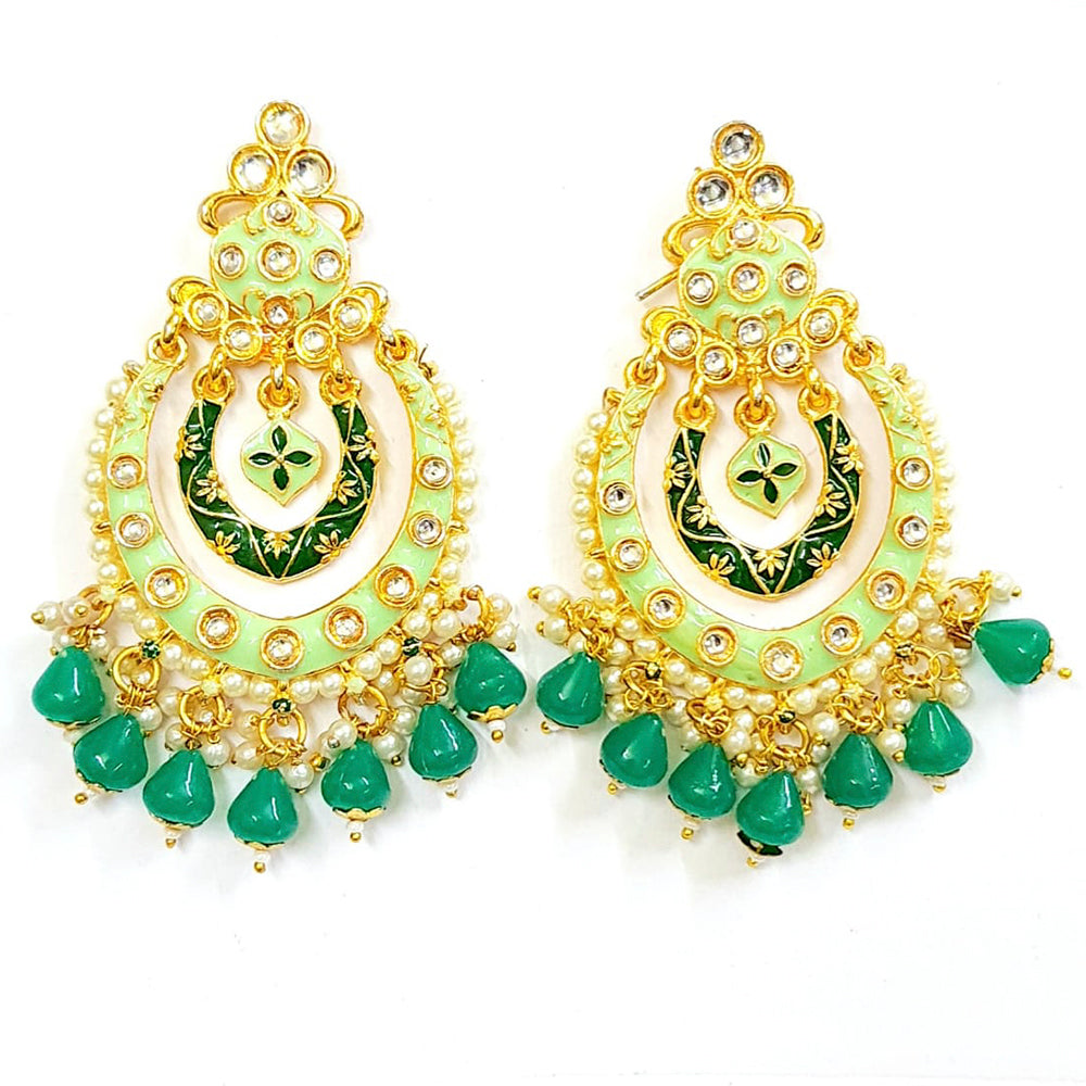 Veekee Fashion Gold Plated Kundan Stone & Meenakari & Beads Dangler Earrings