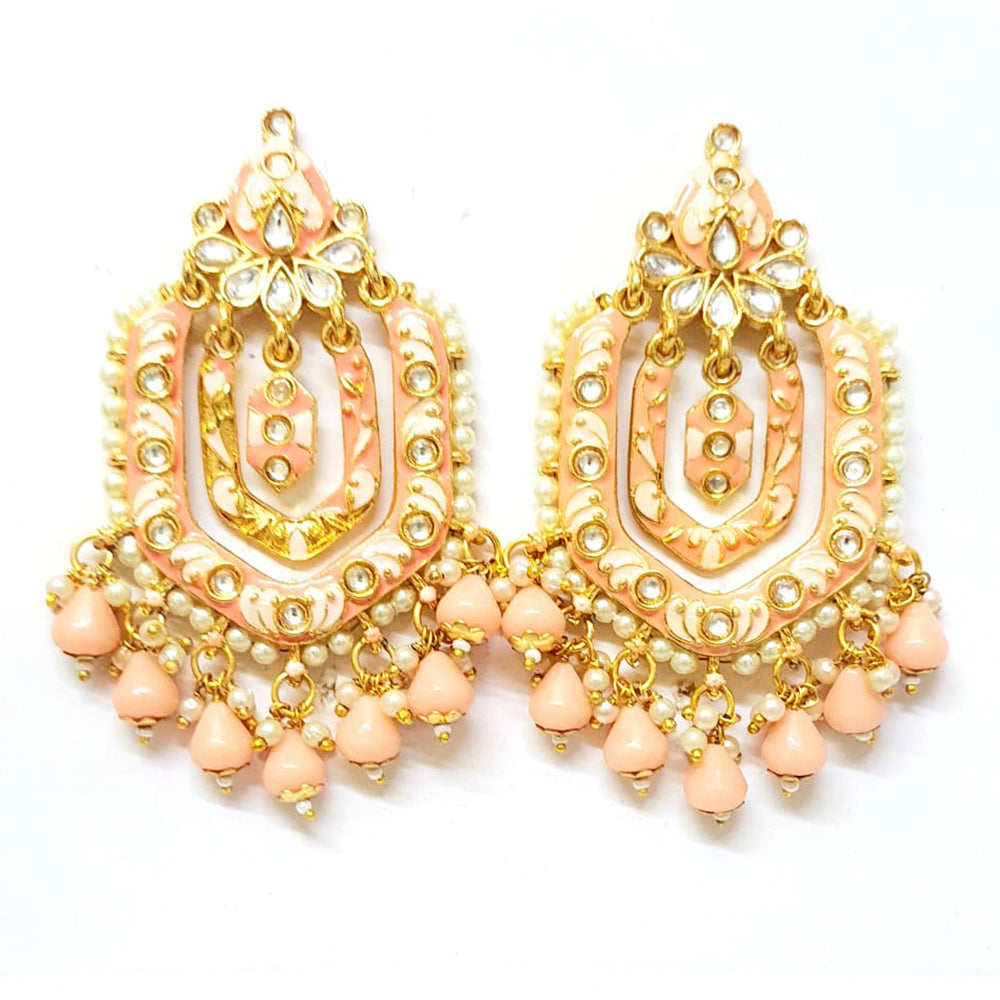 Veekee Fashion Gold Plated Kundan Stone & Meenakari & Beads Dangler Earrings