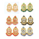 Veekee Fashion Gold Plated Kundan Stone & Meenakari & Beads Dangler Earrings