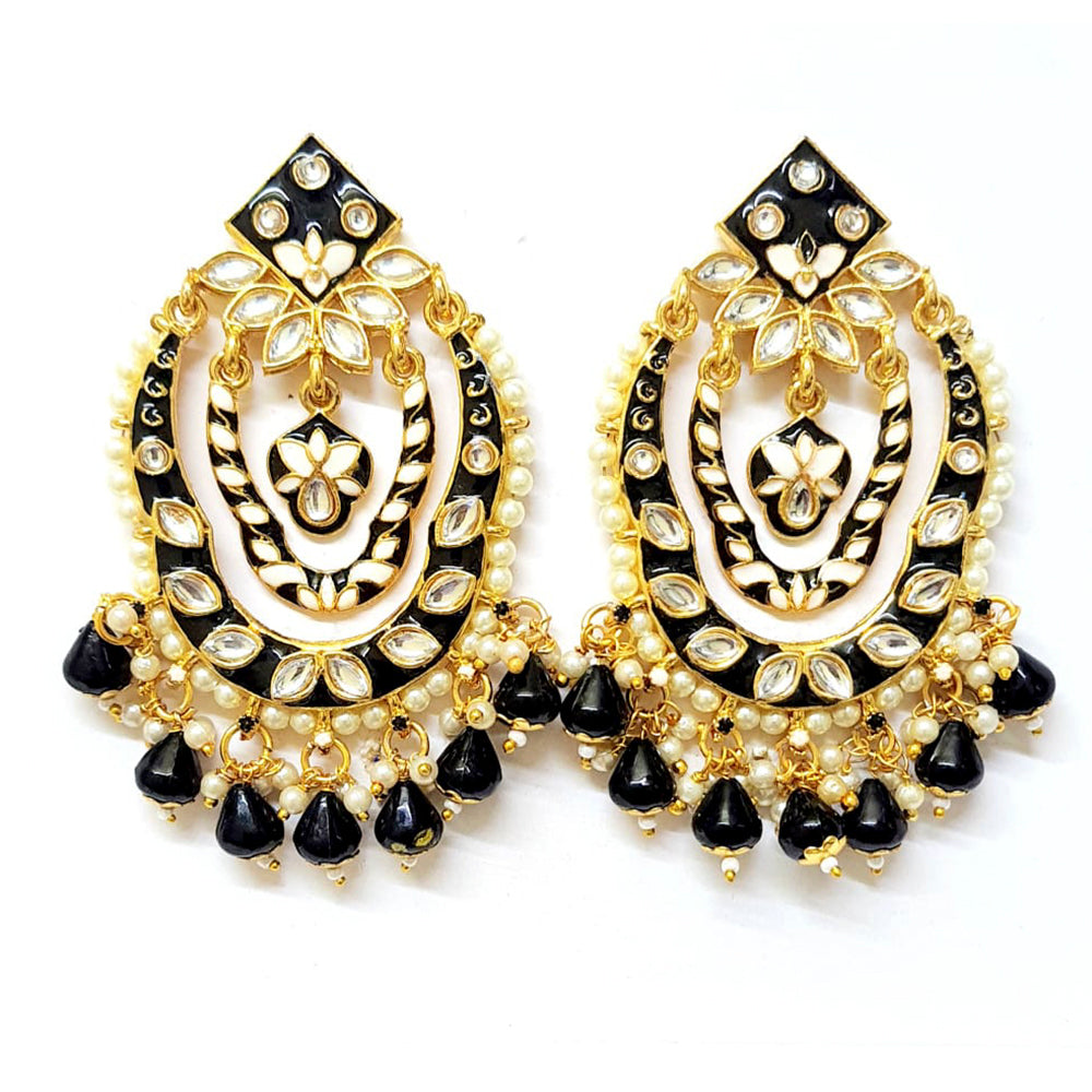 Veekee Fashion Gold Plated Kundan Stone & Meenakari & Beads Dangler Earrings