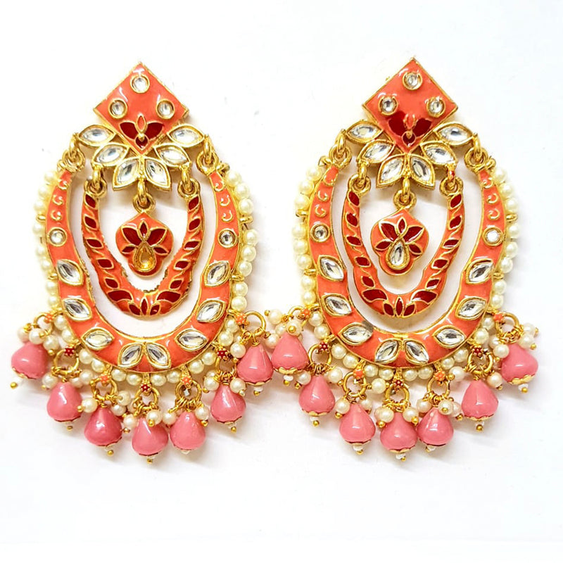 Veekee Fashion Gold Plated Kundan Stone & Meenakari & Beads Dangler Earrings