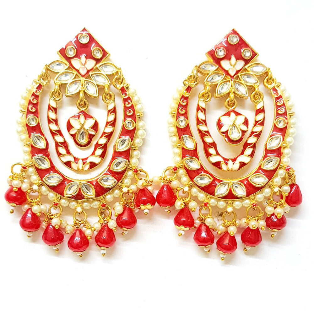 Veekee Fashion Gold Plated Kundan Stone & Meenakari & Beads Dangler Earrings