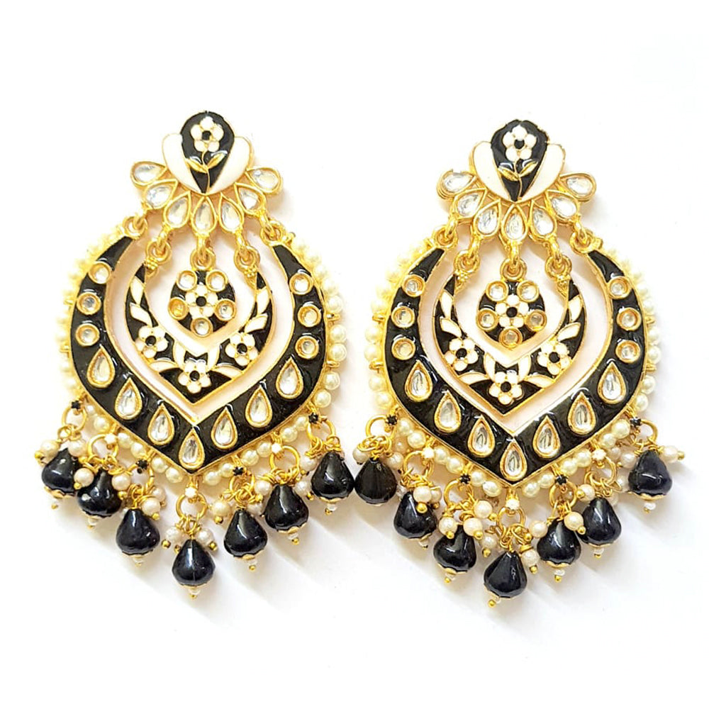 Veekee Fashion Gold Plated Kundan Stone & Meenakari & Beads Dangler Earrings