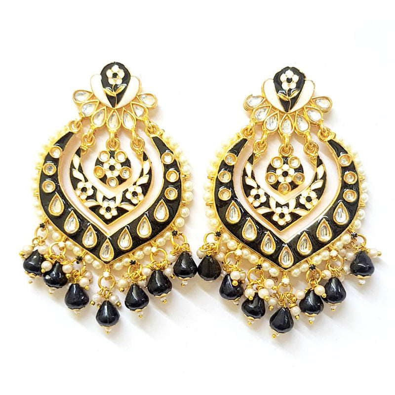 Veekee Fashion Gold Plated Kundan Stone & Meenakari & Beads Dangler Earrings