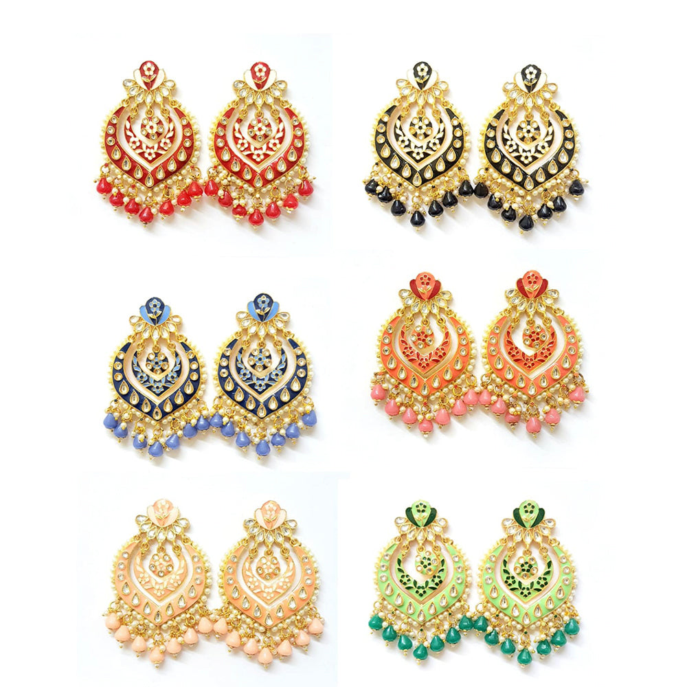 Veekee Fashion Gold Plated Kundan Stone & Meenakari & Beads Dangler Earrings