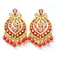 Veekee Fashion Gold Plated Kundan Stone & Meenakari & Beads Dangler Earrings