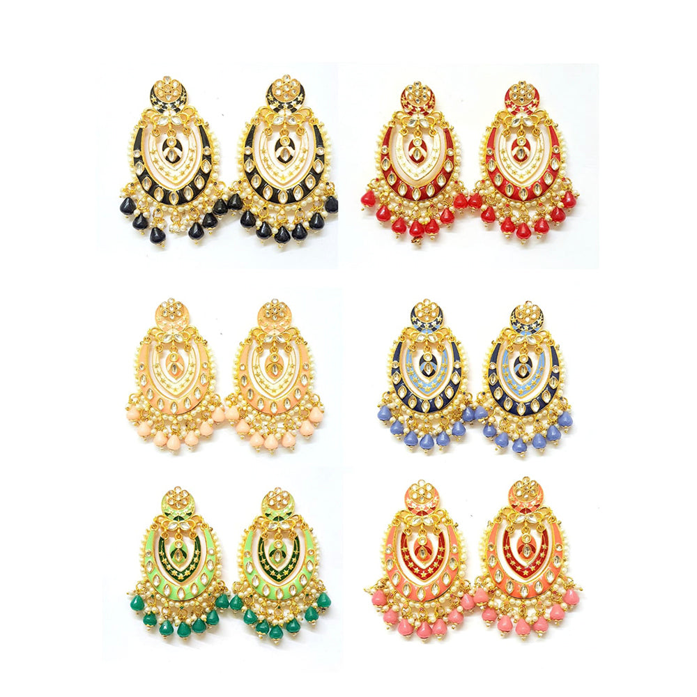 Veekee Fashion Gold Plated Kundan Stone & Meenakari & Beads Dangler Earrings