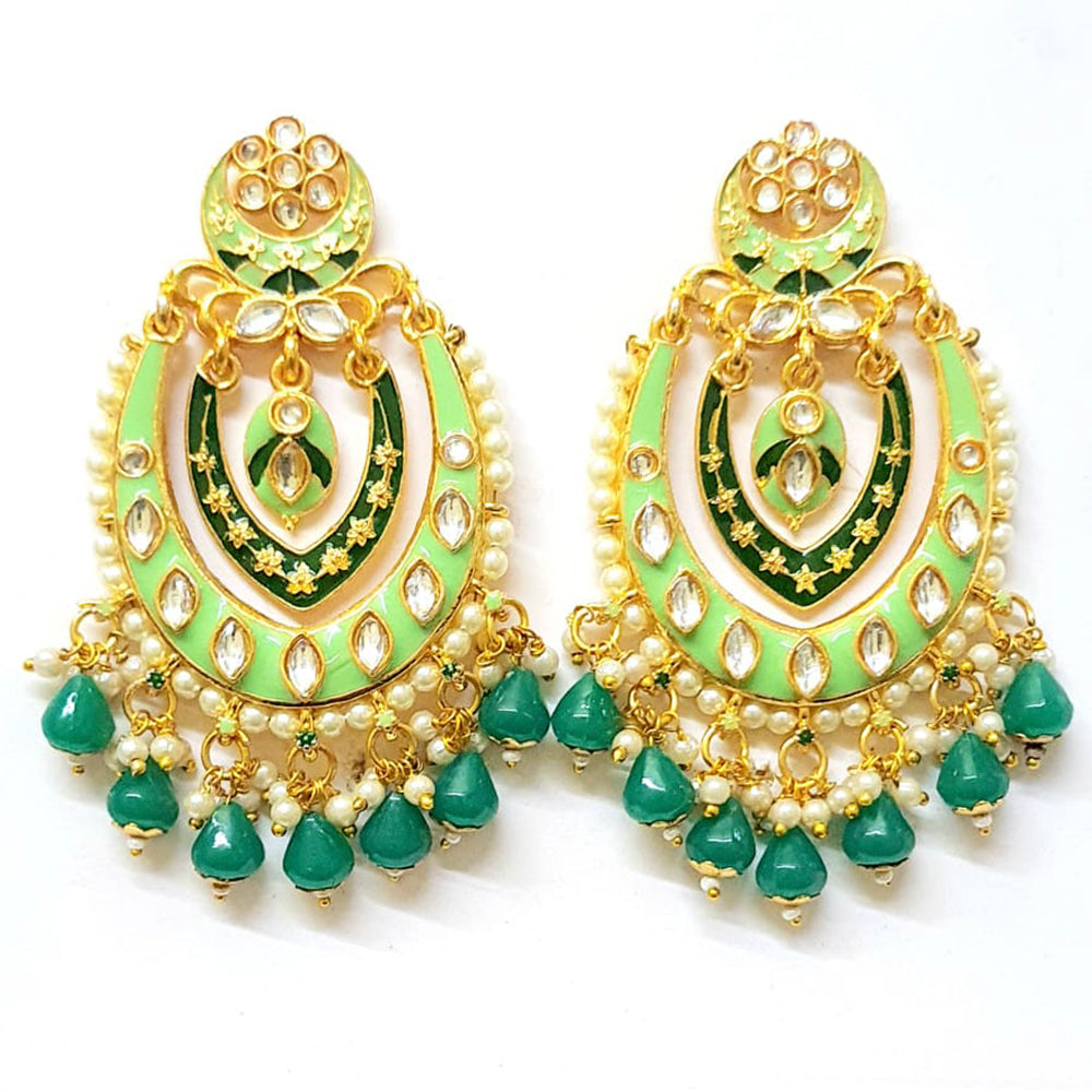 Veekee Fashion Gold Plated Kundan Stone & Meenakari & Beads Dangler Earrings