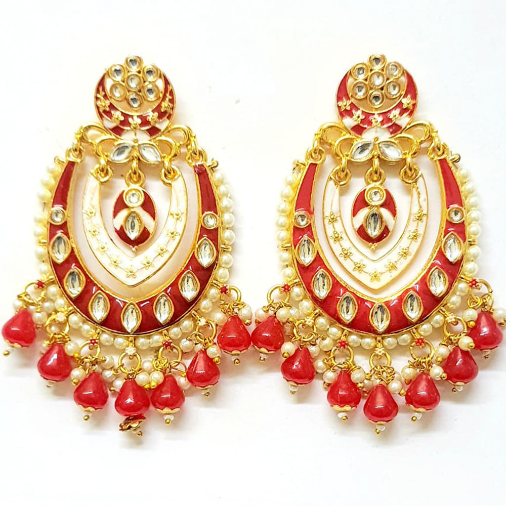 Veekee Fashion Gold Plated Kundan Stone & Meenakari & Beads Dangler Earrings