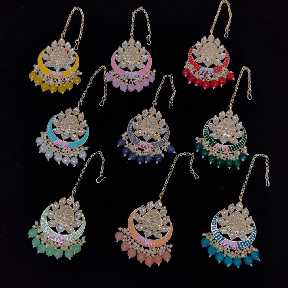 Vaamika Gold Plated  Meenakari & Kundan Stone & Beads Maang Tikka