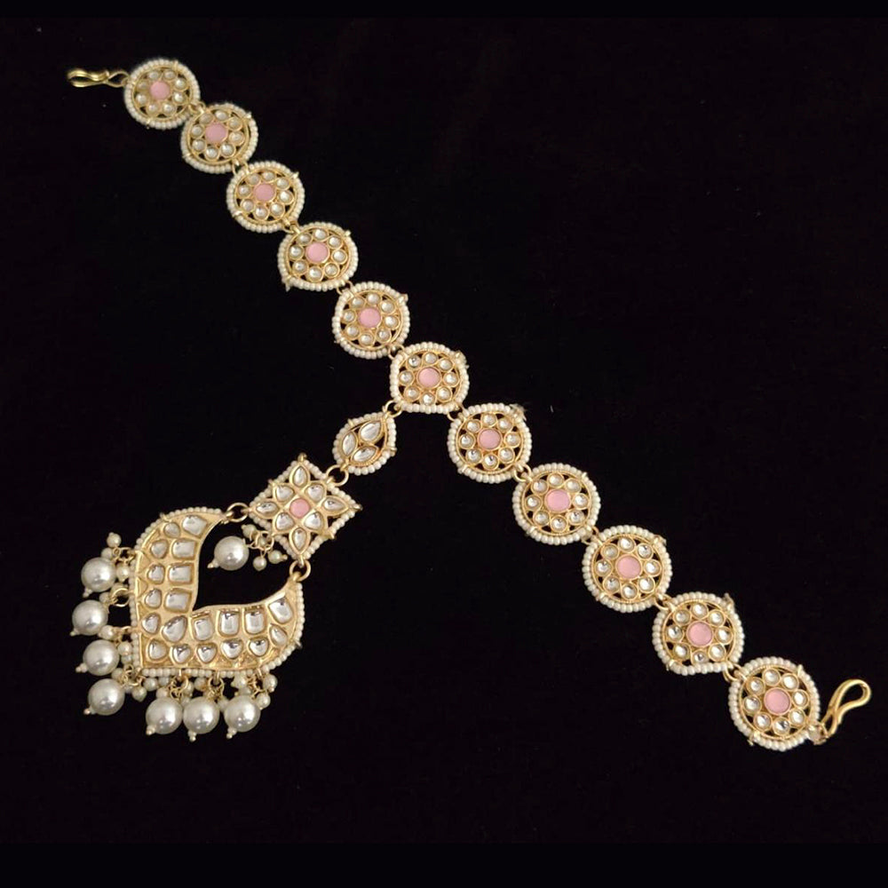 Vaamika Gold Plated Kundan Stone & Pearl Sheeshphool / Headband Hair Accessories For Women