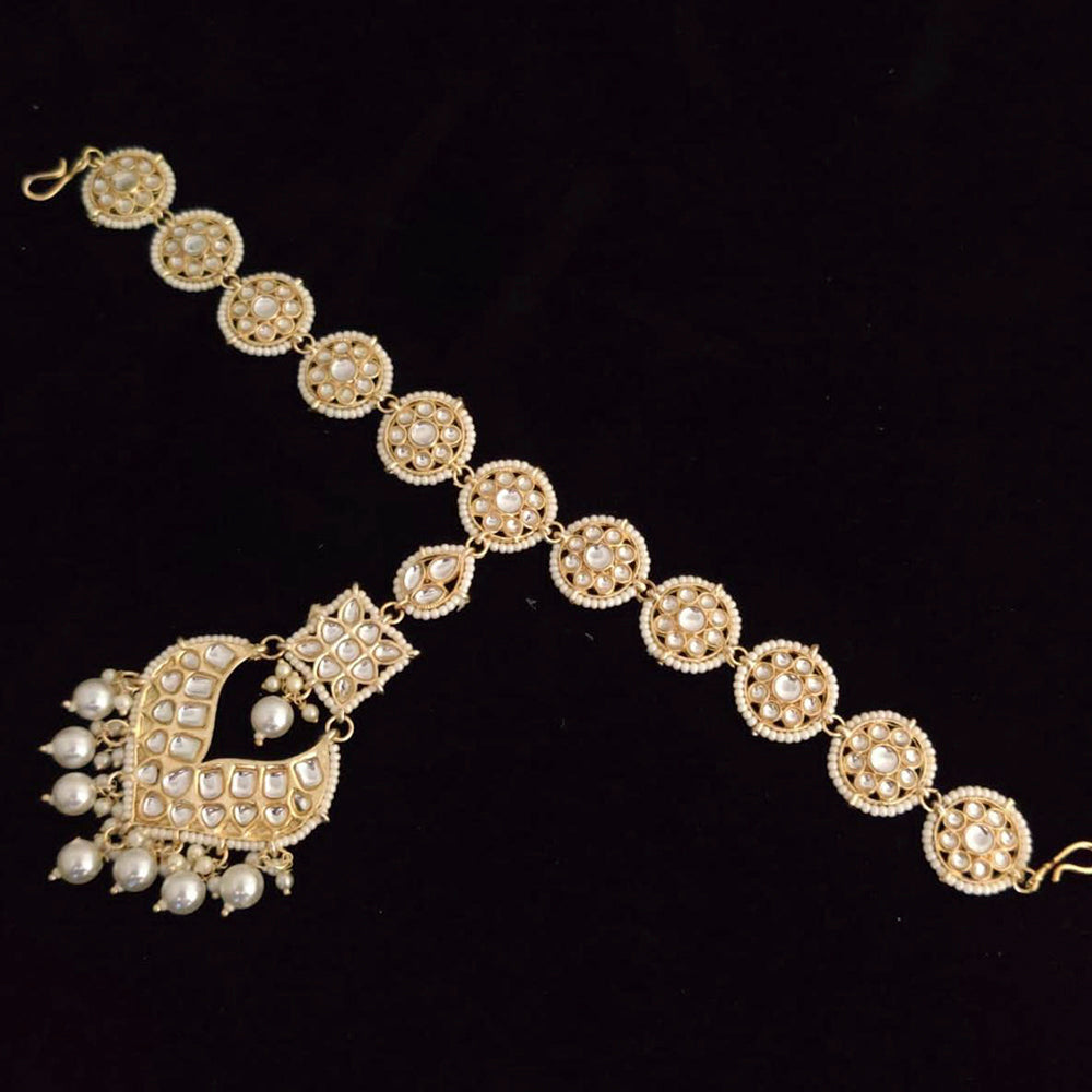 Vaamika Gold Plated Kundan Stone & Pearl Sheeshphool / Headband Hair Accessories For Women