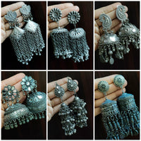 Vaamika Pack Of 6 Black Polish Jhumka Earrings