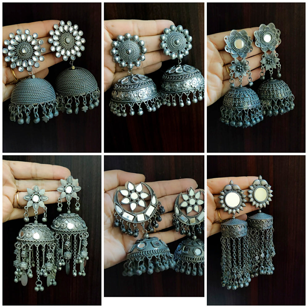 Vaamika Pack Of 6 Black Polish Jhumka Earrings