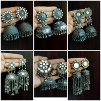 Vaamika Pack Of 6 Black Polish Jhumka Earrings