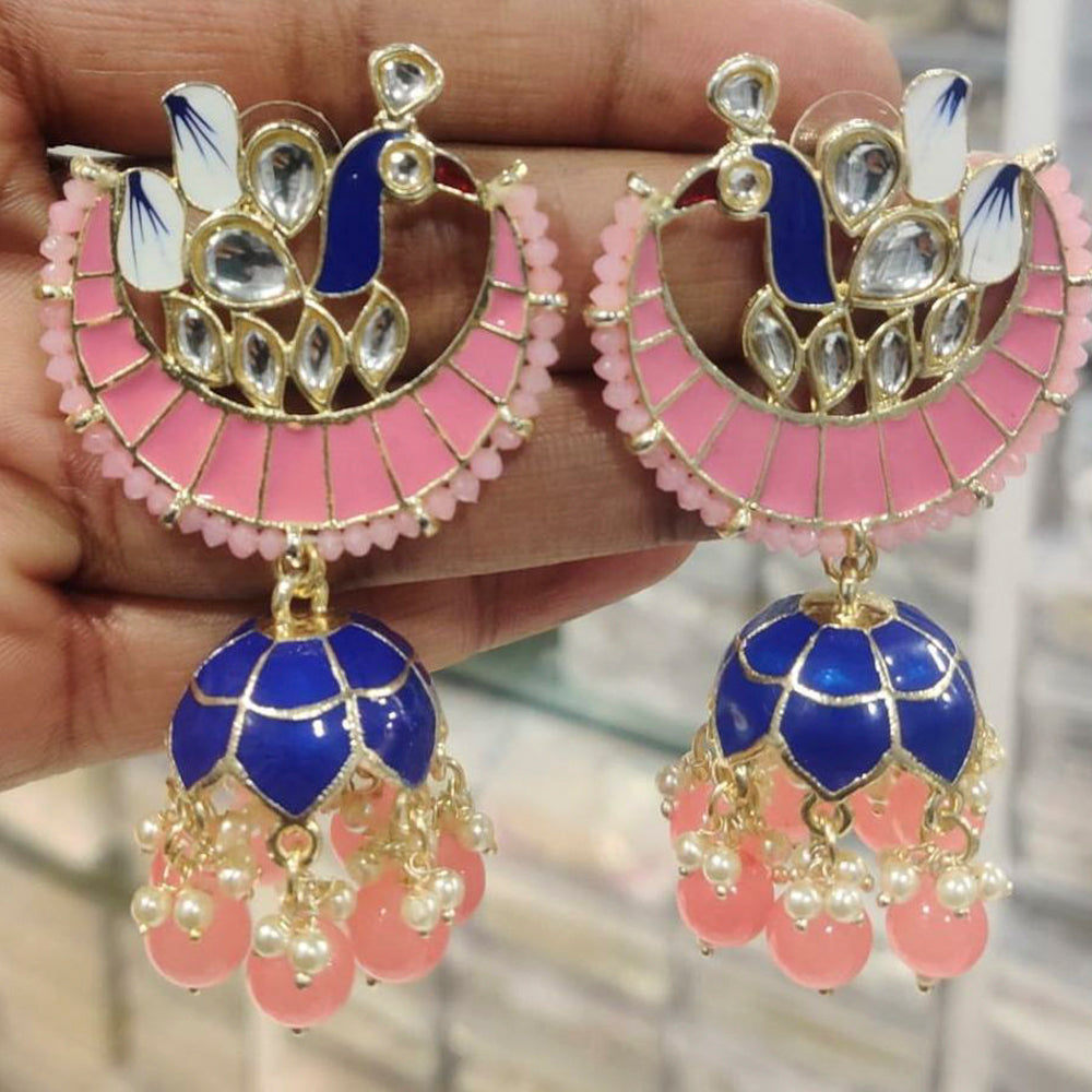 Vaamika Gold Plated Meenakari & Kundan Stone Jhumkis Earrings